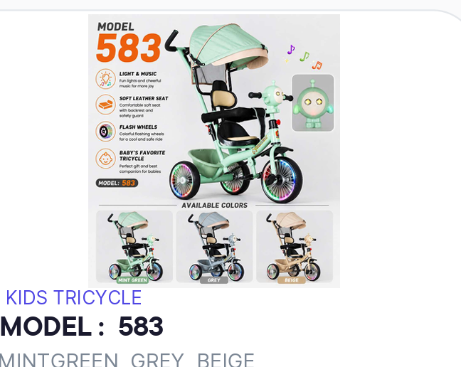 Kids Tricycle Model 583 – Light, Music & Parental Control