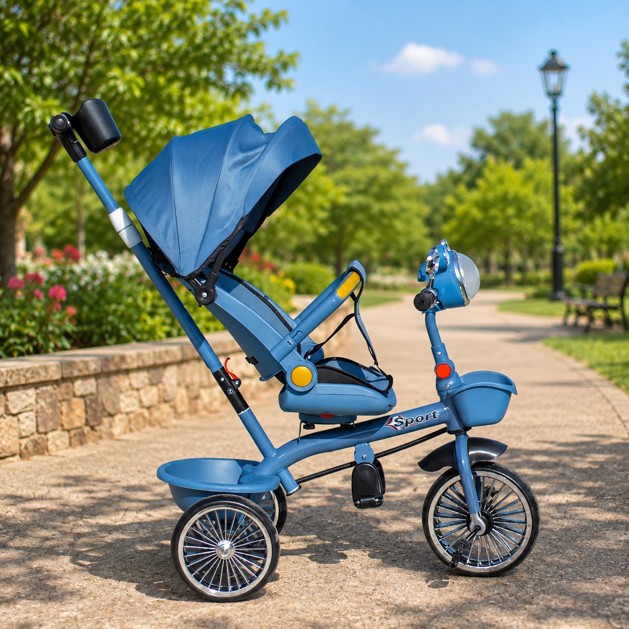 parental control kids tricycle with a protective canopy